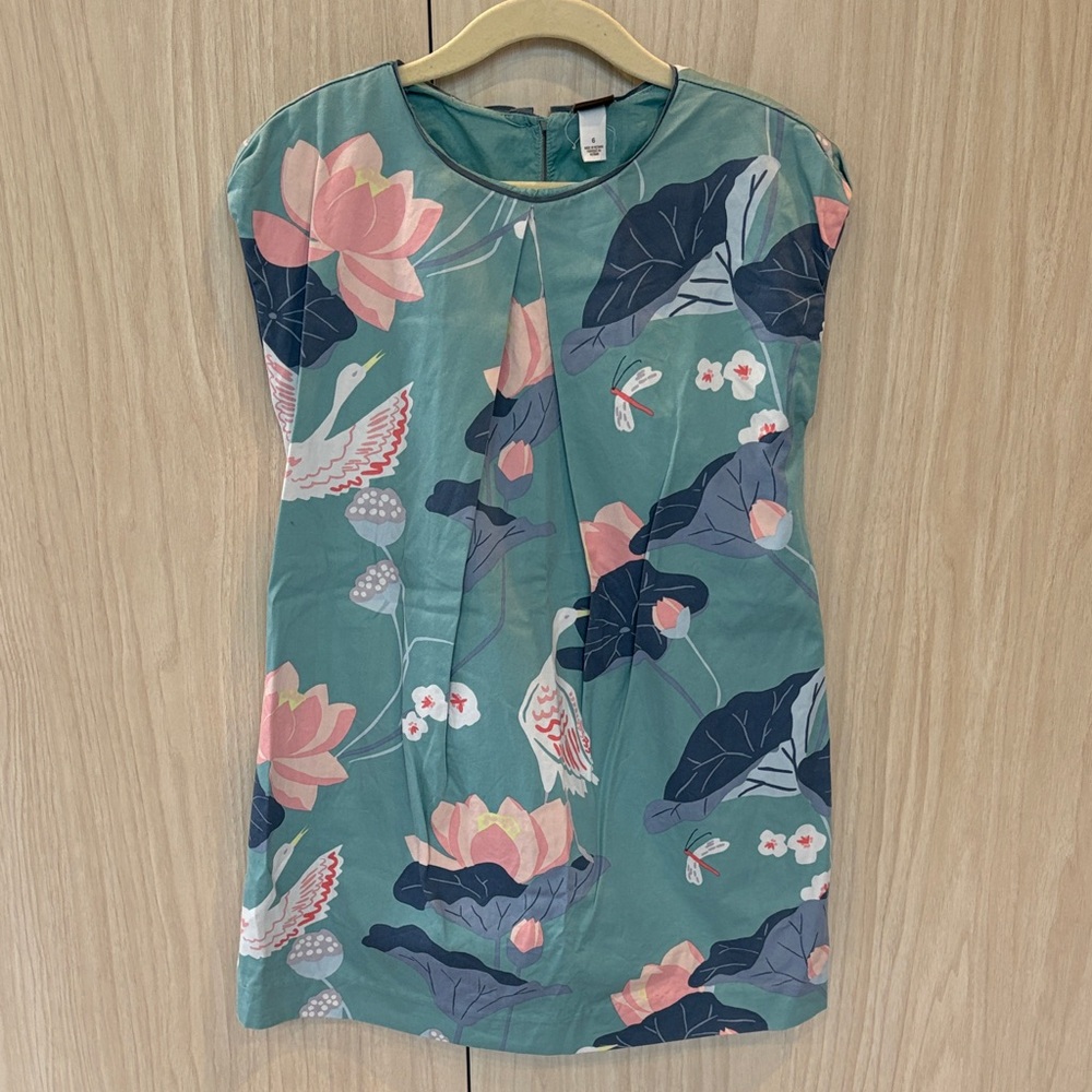 Tea Collection Teal Floral & Pink Crane Cap-Sleeve Tunic